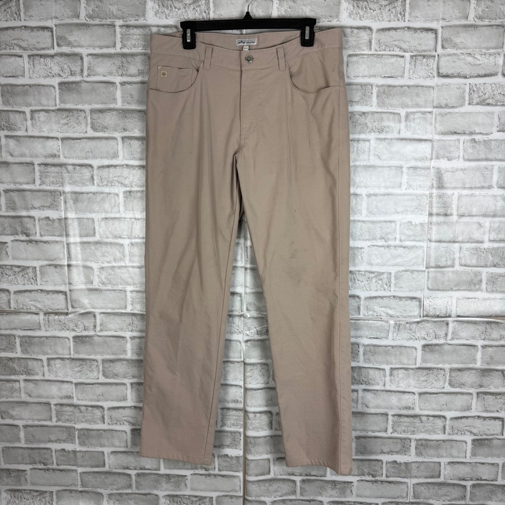 Peter Millar EB66 Performance Pants Mens 34 x32 Tan Khaki 5-Pocket Golf Trousers
